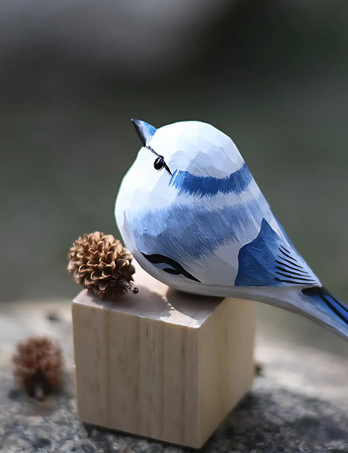 Artisan-Crafted-Cyan-Titmouse-Wood-Statuette-02