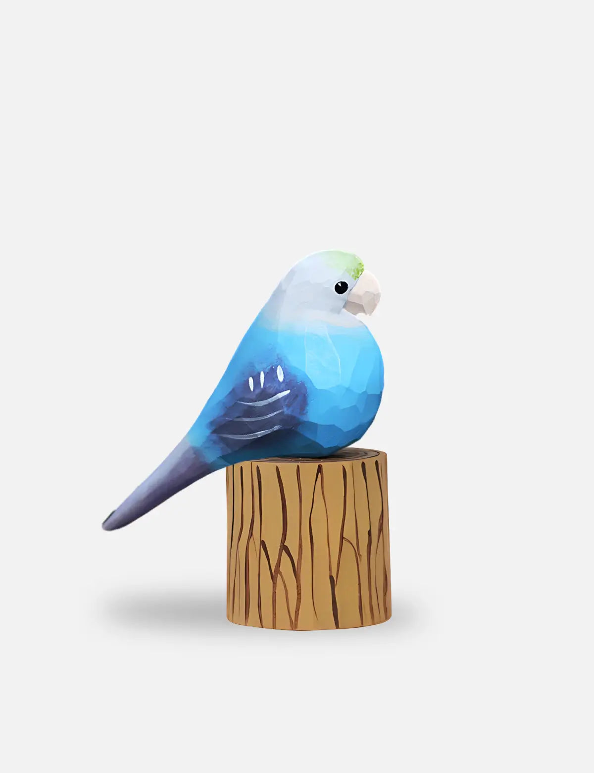 Handcrafted Blue Parakeet Wooden Sculpture by WoodenWhimsy - Vibrant Home Accent-01