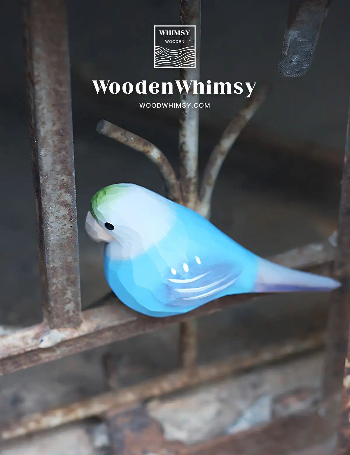 Handcrafted Blue Parakeet Wooden Sculpture by WoodenWhimsy - Vibrant Home Accent-05