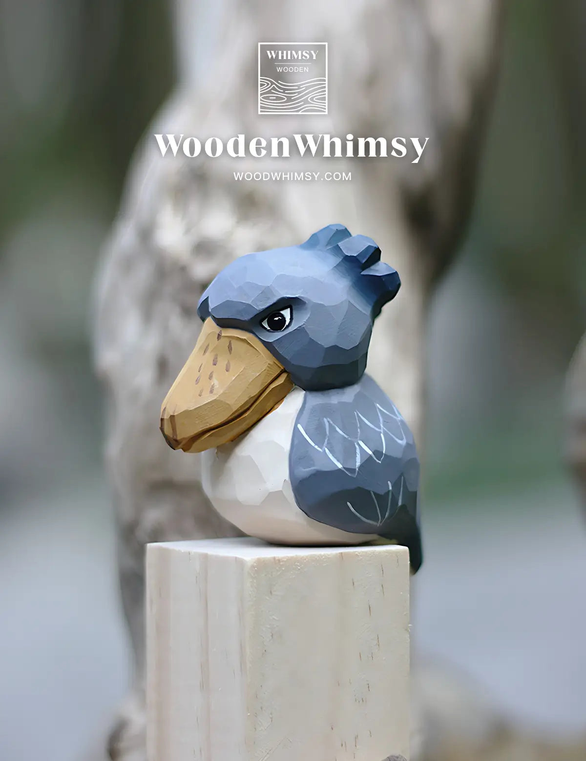 Hand-Carved Shoebill Stork Wooden Sculpture - Charming Home Decor