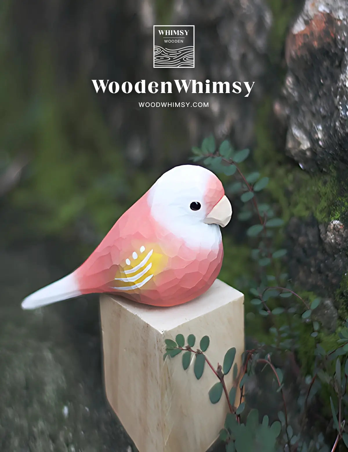 alt="Handcrafted Pink Parakeet Wooden Bird by WoodenWhimsy - Exquisite Home Ornament" - 02