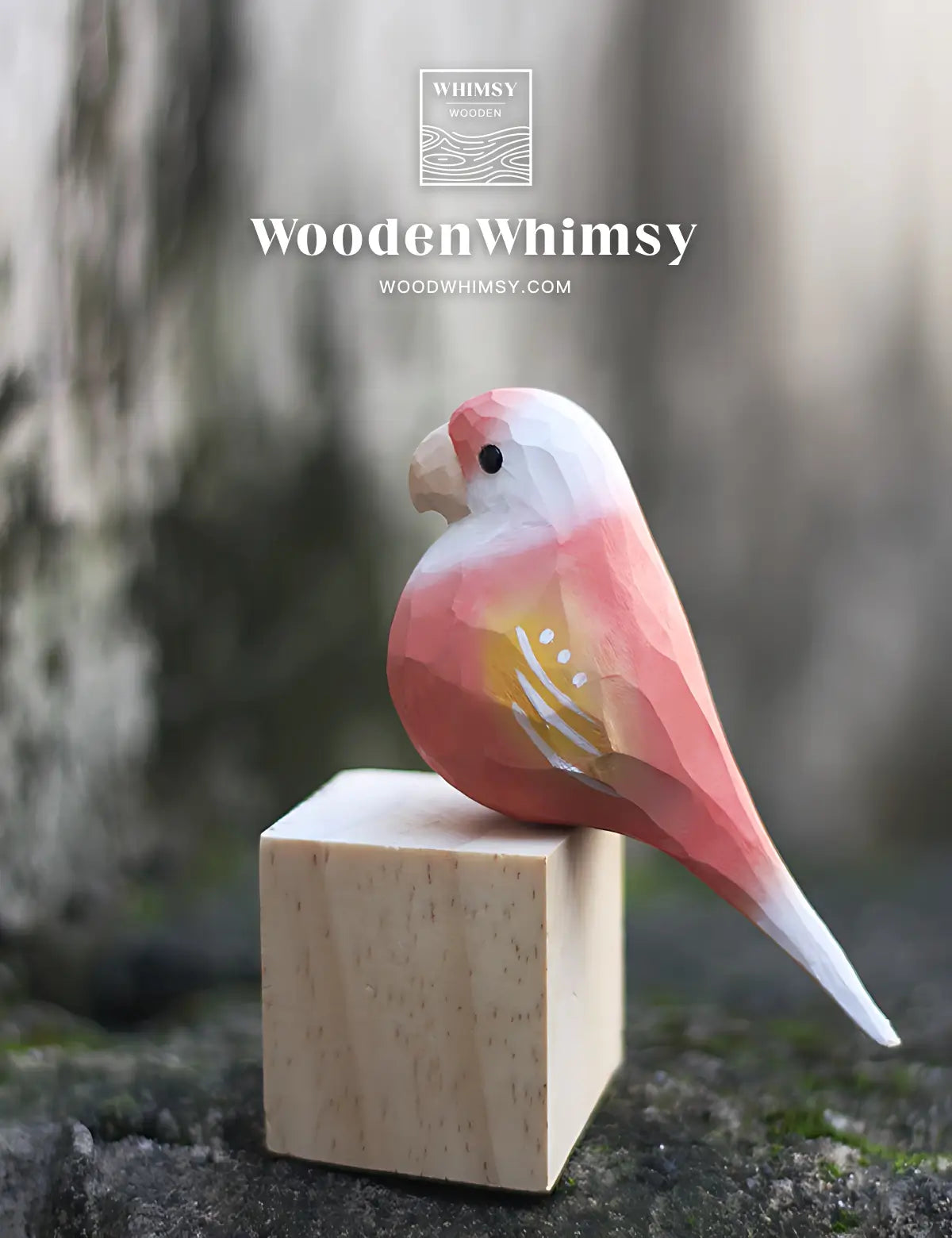 alt="Handcrafted Pink Parakeet Wooden Bird by WoodenWhimsy - Exquisite Home Ornament" - 03