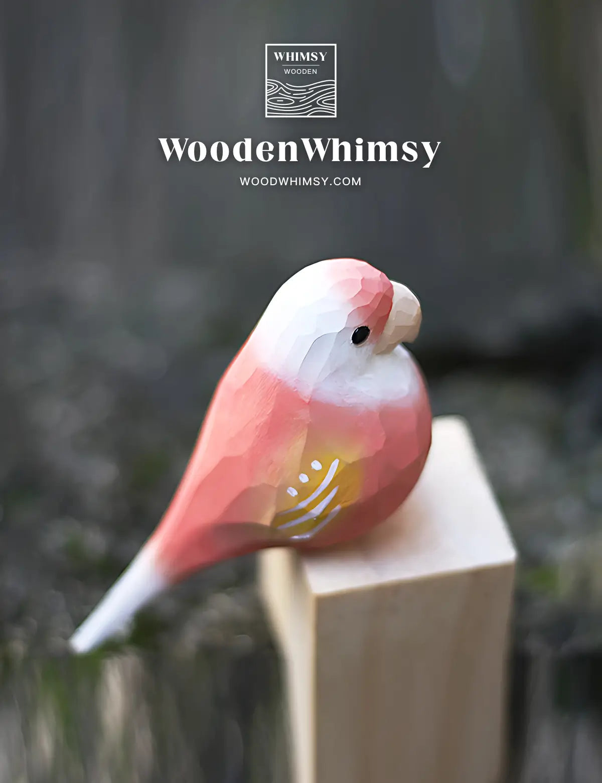 alt="Handcrafted Pink Parakeet Wooden Bird by WoodenWhimsy - Exquisite Home Ornament" - 04