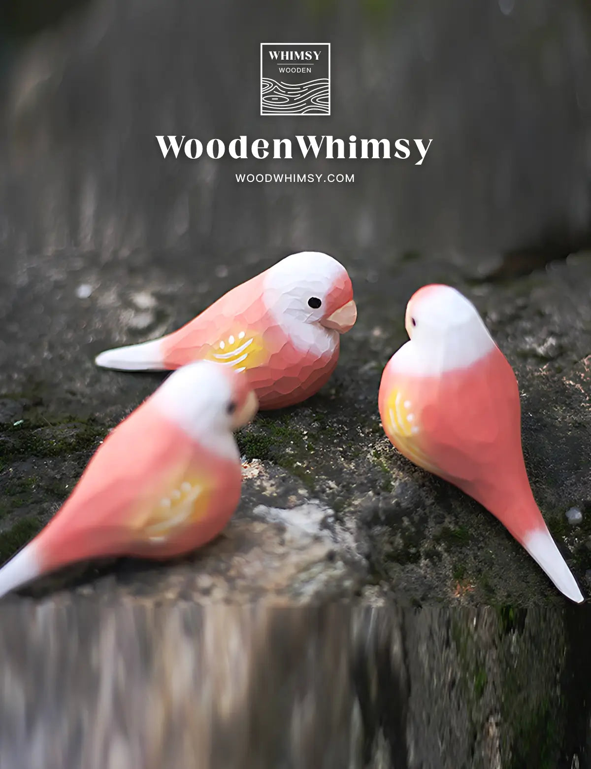 alt="Handcrafted Pink Parakeet Wooden Bird by WoodenWhimsy - Exquisite Home Ornament" - 05