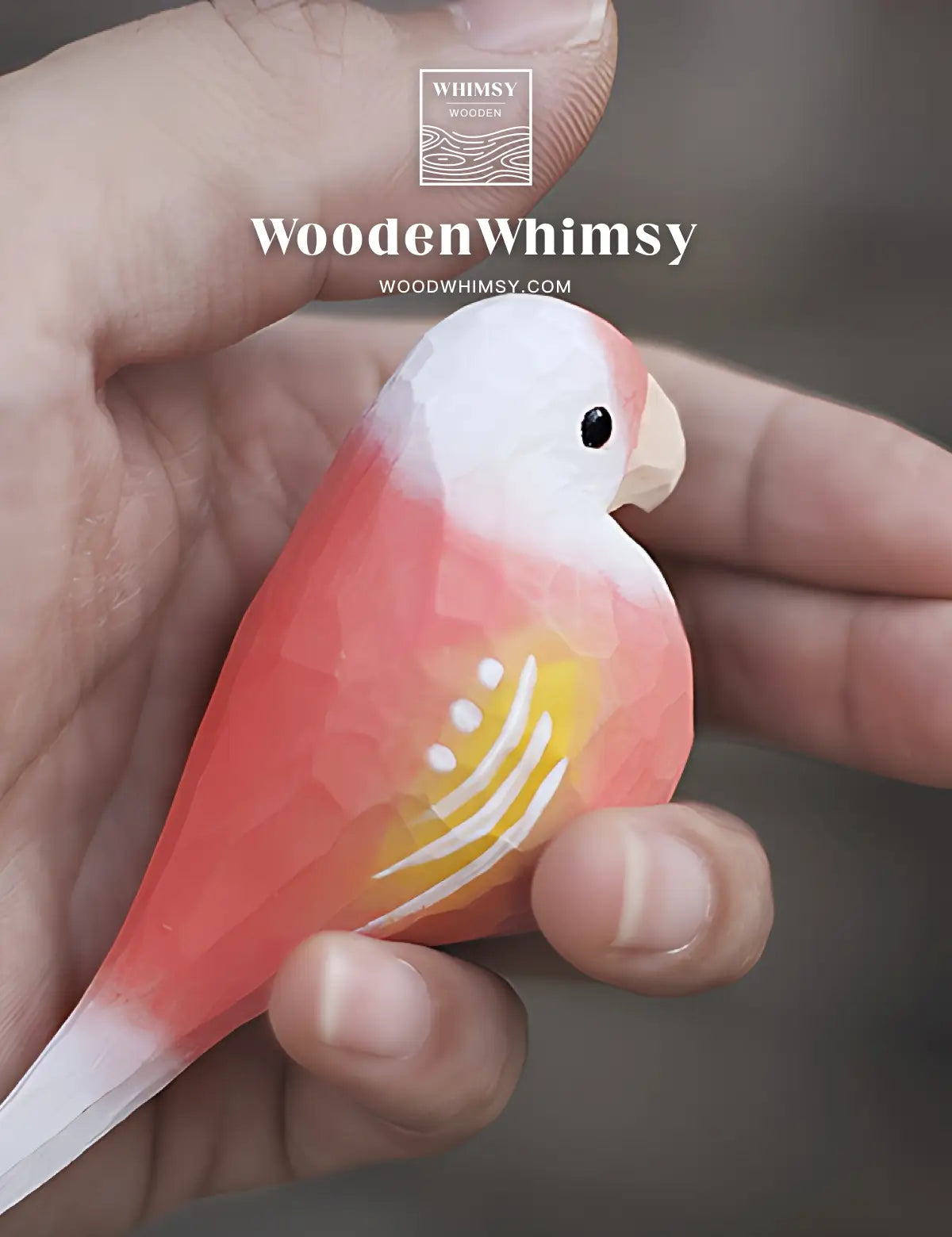 alt="Handcrafted Pink Parakeet Wooden Bird by WoodenWhimsy - Exquisite Home Ornament" - 06
