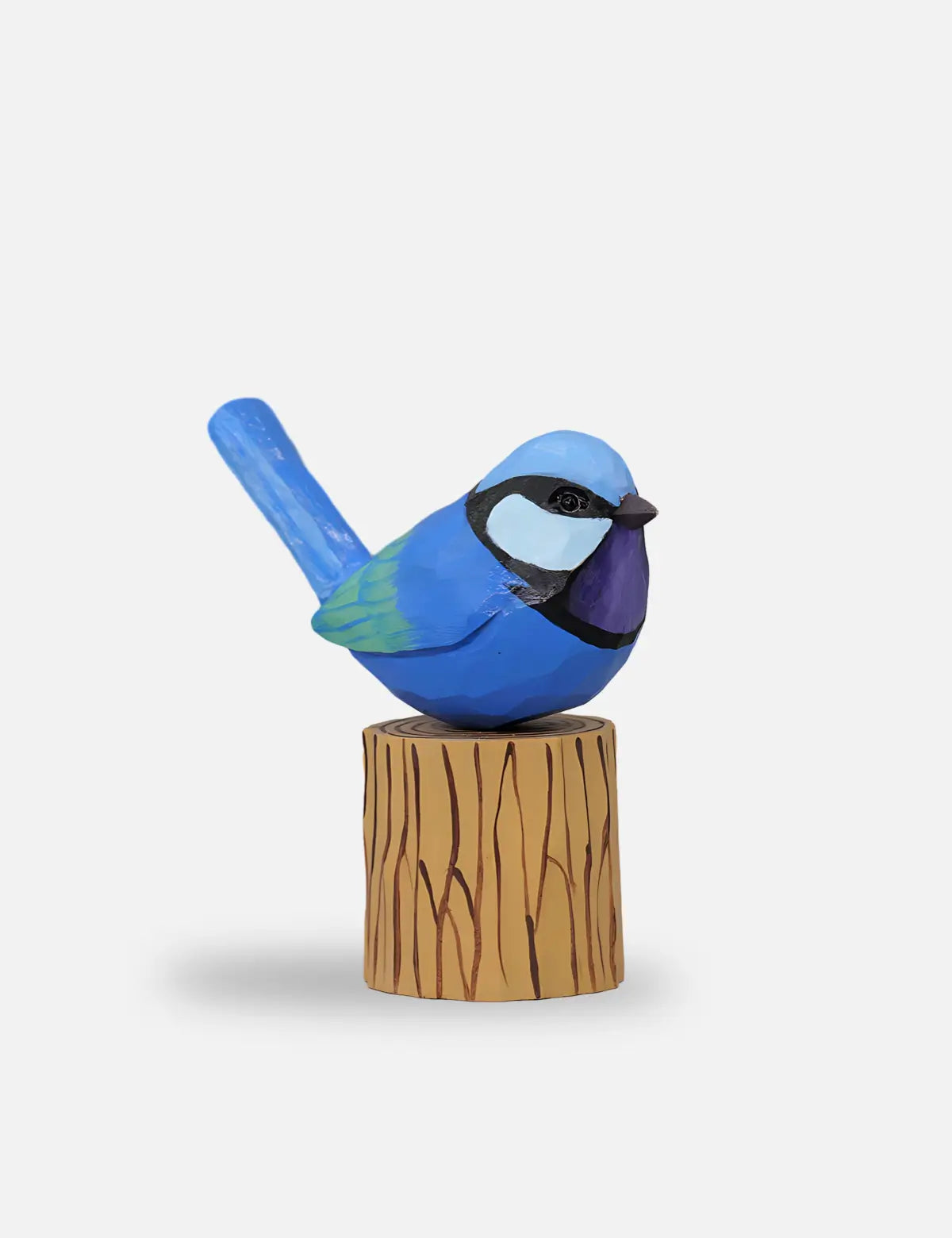 Handcrafted Splendid Fairywren Wooden Bird Sculpture on Stump by WoodenWhimsy -01