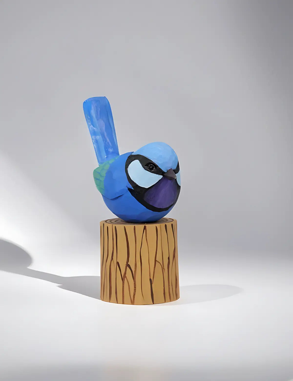 Handcrafted Splendid Fairywren Wooden Bird Sculpture on Stump by WoodenWhimsy -03