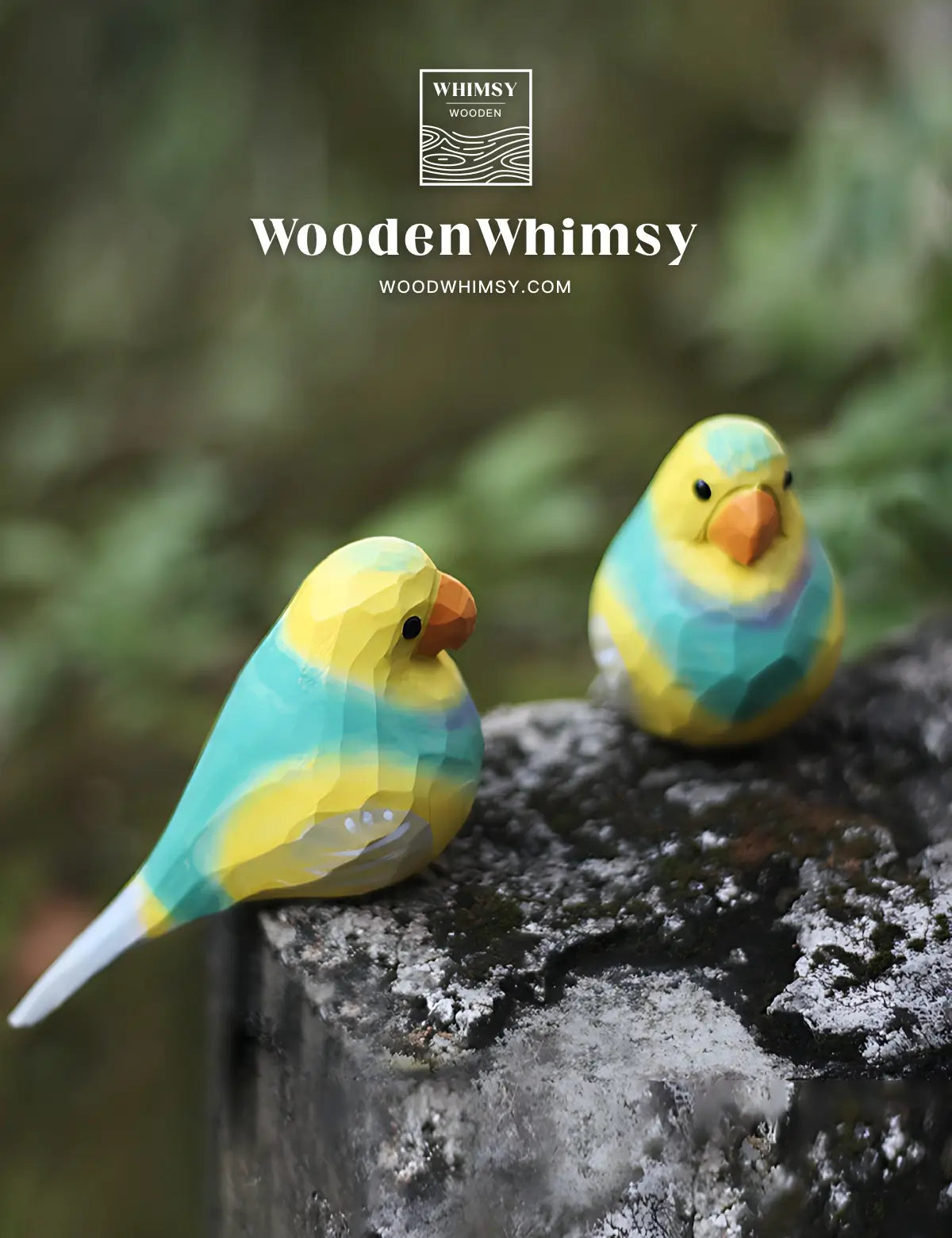 Handcrafted Yellow Parakeet Wooden Bird Sculpture by WoodenWhimsy - 02