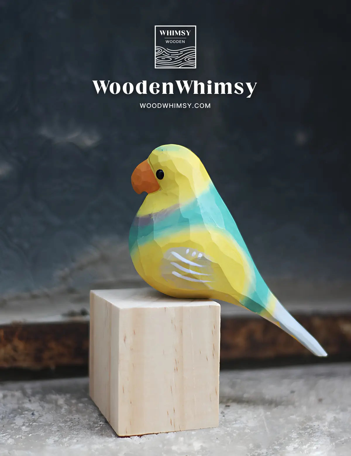 Handcrafted Yellow Parakeet Wooden Bird Sculpture by WoodenWhimsy - 03