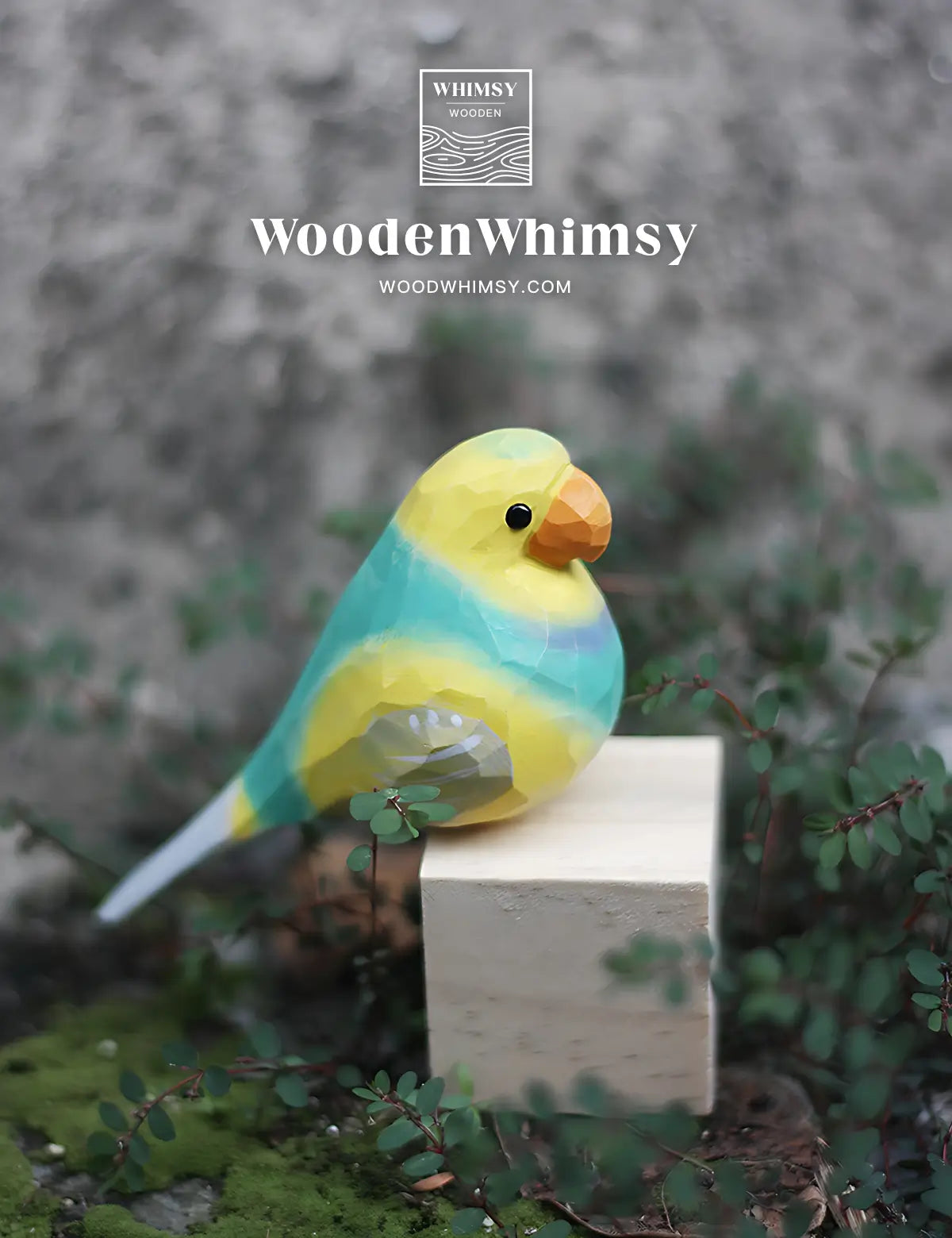 Handcrafted Yellow Parakeet Wooden Bird Sculpture by WoodenWhimsy - 04