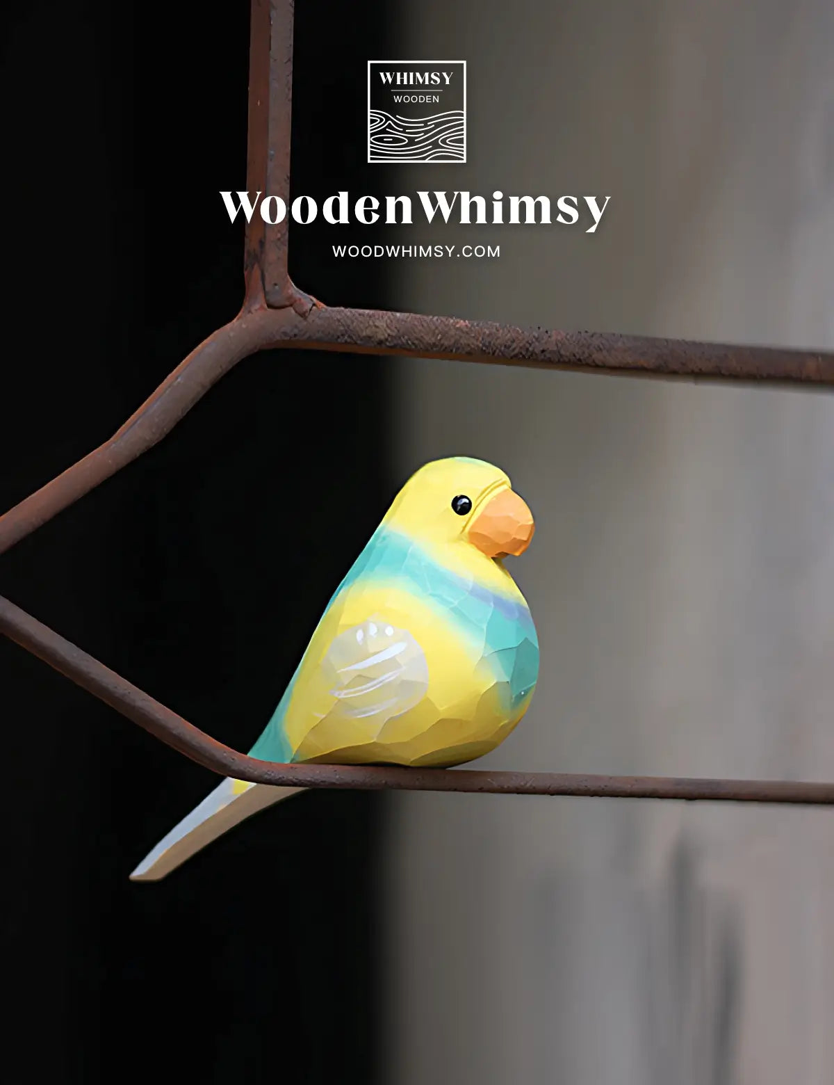 Handcrafted Yellow Parakeet Wooden Bird Sculpture by WoodenWhimsy - 05