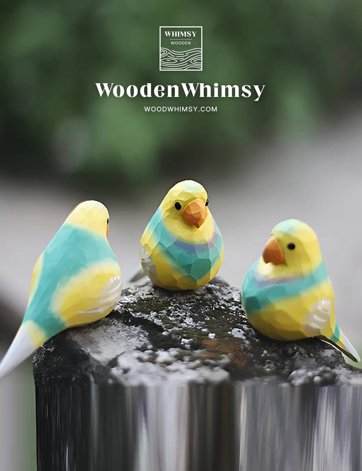 Handcrafted Yellow Parakeet Wooden Bird Sculpture by WoodenWhimsy - 06